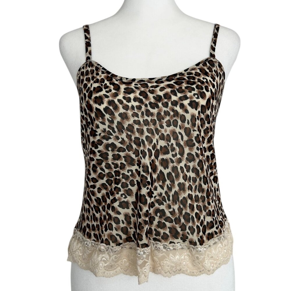 Victoria's Secret Y2K Spaghetti Strap Crop Animal Print Lace Cami Top (S)